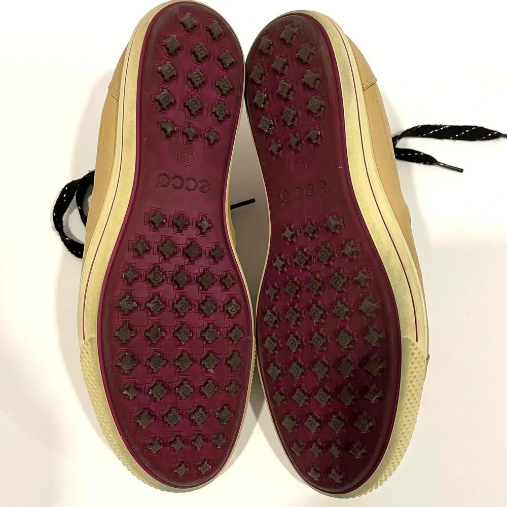 Ecco Women Tan Leather Spikeless Golf Shoes White Toe Cap Lace Up EU 40 US 9-9.5